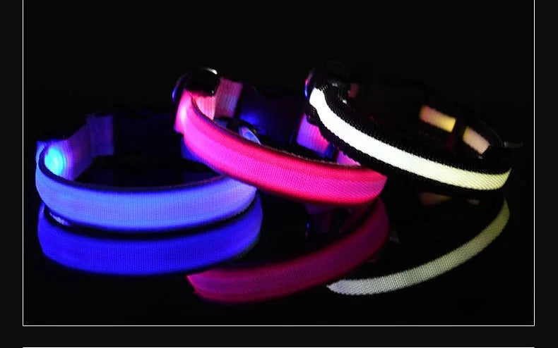 Dog Collar Nylon LED Night Safety Flashing Glow In The Dark